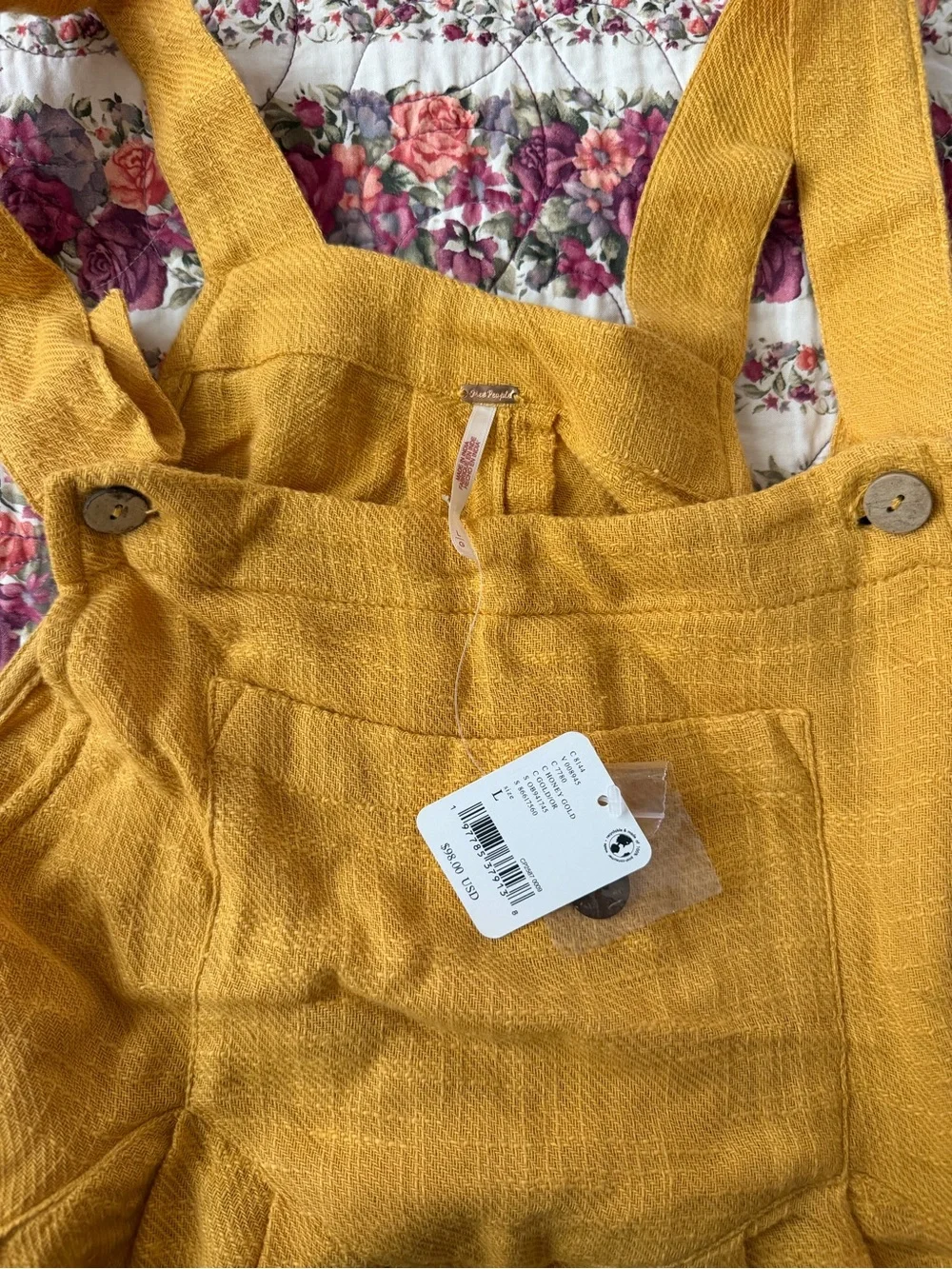NWT Free People Sun-Drenched Overalls in Honey Gold